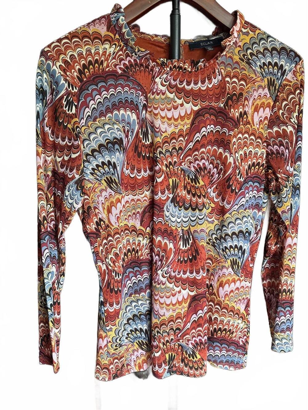 Marbled Knit Ruffleneck Top M